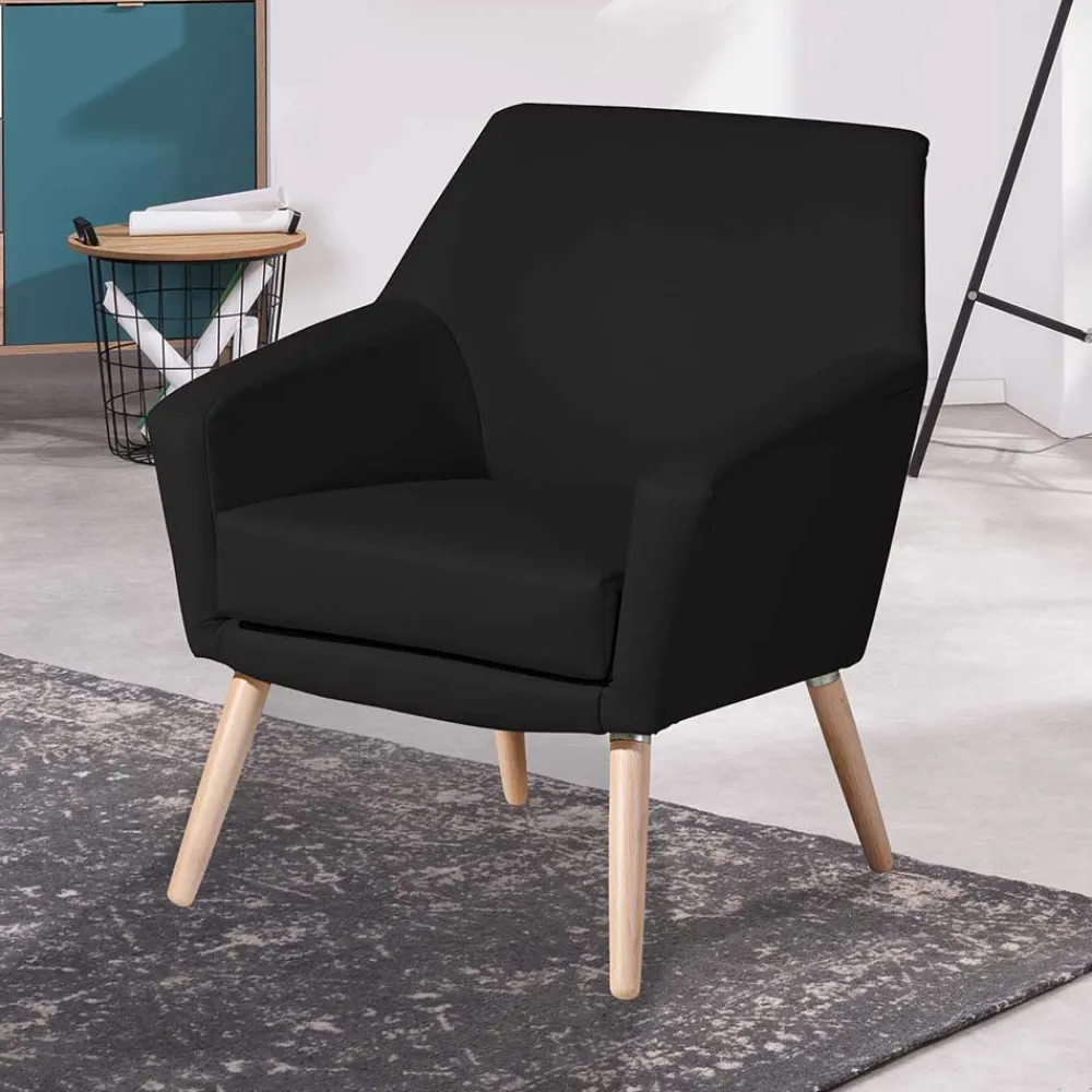Wohnen Retro Möbel|Sessel & Hocker*Wohnzimmersessel in Schwarz Kunstleder - Ciabeta