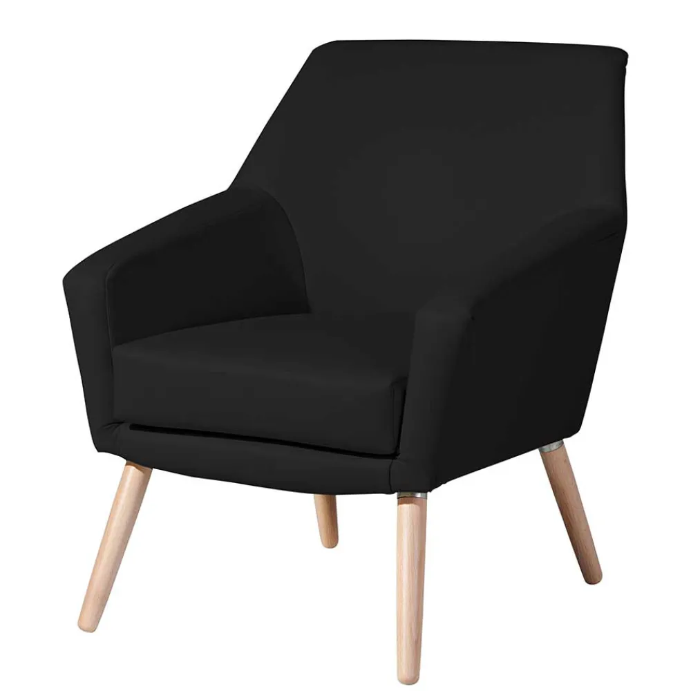 Wohnen Retro Möbel|Sessel & Hocker*Wohnzimmersessel in Schwarz Kunstleder - Ciabeta