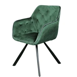 Wohnen Küchenstühle|Esszimmerstühle*Wohnzimmerstuhl mit Armlehnen in Grün Samt - Relindo