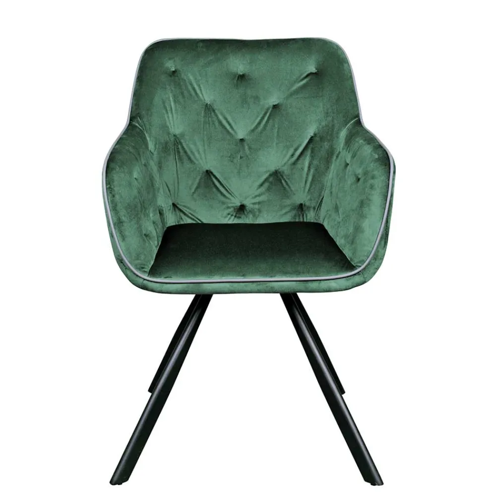 Wohnen Küchenstühle|Esszimmerstühle*Wohnzimmerstuhl mit Armlehnen in Grün Samt - Relindo