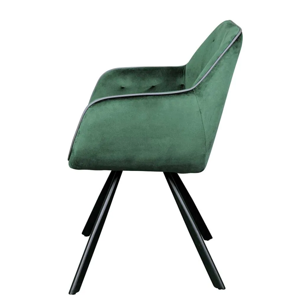 Wohnen Küchenstühle|Esszimmerstühle*Wohnzimmerstuhl mit Armlehnen in Grün Samt - Relindo