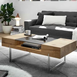 Wohnen Wohnzimmertisch aus Rauchglas und Asteiche Furnier - Valjita