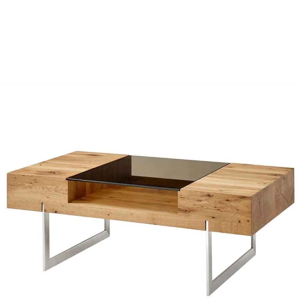 Wohnen Wohnzimmertisch aus Rauchglas und Asteiche Furnier - Valjita