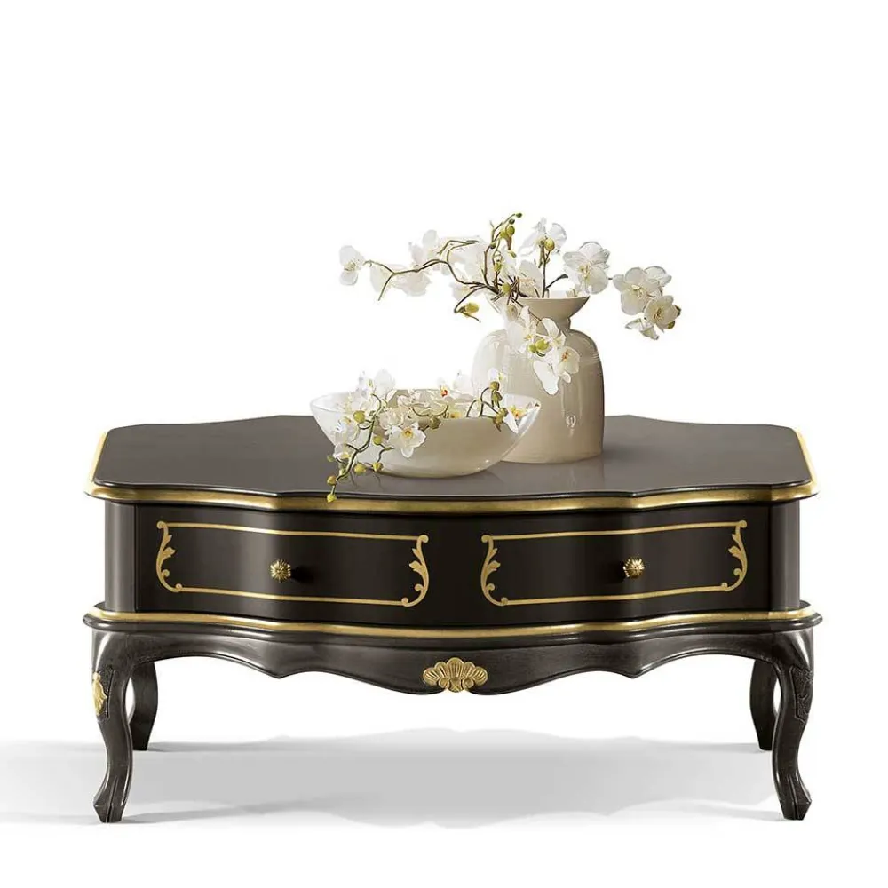 Wohnen Italienische Möbel*Wohnzimmertisch in Dunkelbraun mit Gold - Numrek