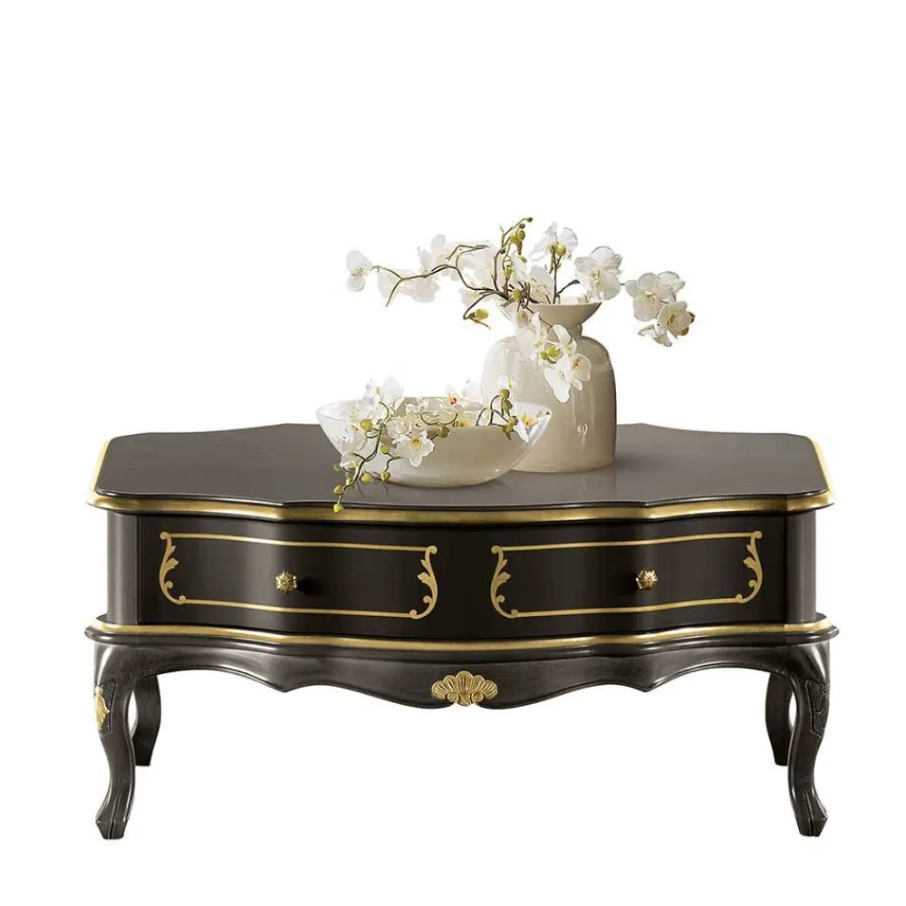 Wohnen Italienische Möbel*Wohnzimmertisch in Dunkelbraun mit Gold - Numrek