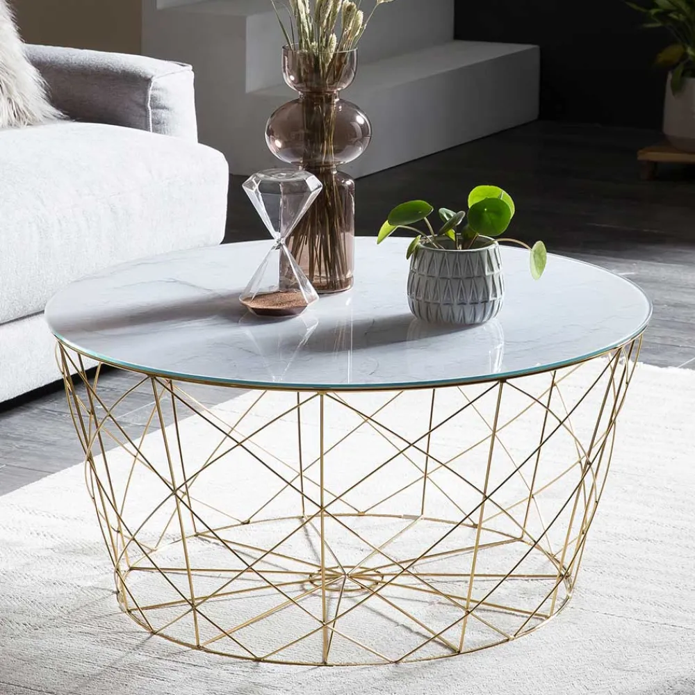 Wohnen Skandinavische Möbel*Wohnzimmertisch in Marmoroptik & Gold - Tocachy