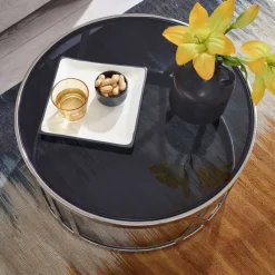 Wohnen Wohnzimmertisch mit Glasplatte in Schwarz getönt - Julado