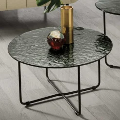 Wohnen Wohnzimmertisch mit runder Strukturglas Platte - Borey