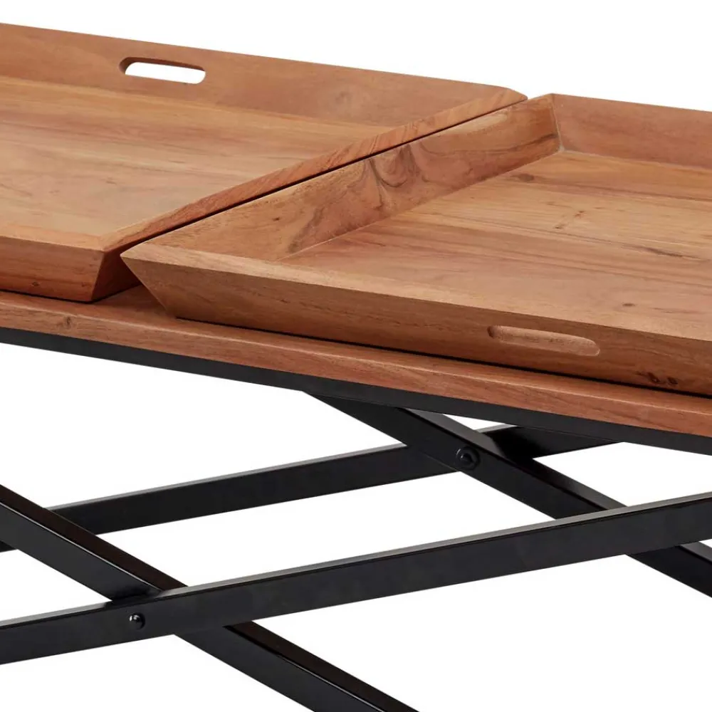 Wohnen Schwarze Möbel|Naturholzmöbel*Wohnzimmertisch mit zwei Tabletts - Mailiona