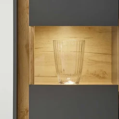 Wohnen Wohnzimmervitrine in Anthrazit & Wildeiche Optik - Ahilav