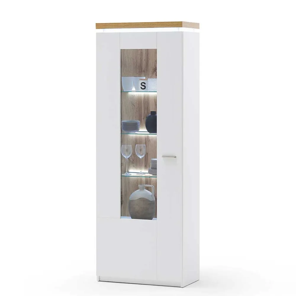 Wohnen Weiße Möbel|Vitrinen*Wohnzimmervitrine in Weiß & Dekor Wildeiche - Caldri