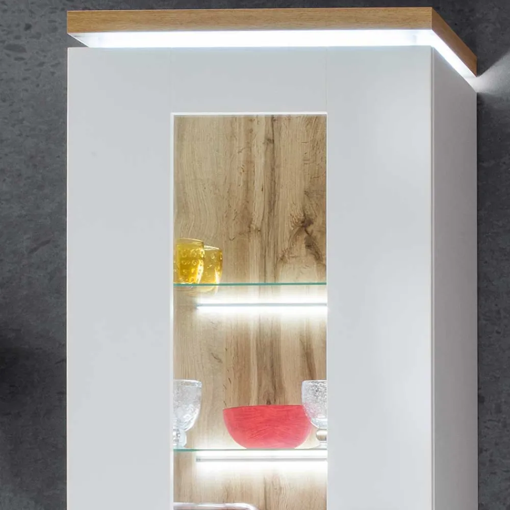 Wohnen Weiße Möbel|Vitrinen*Wohnzimmervitrine in Weiß & Dekor Wildeiche - Caldri