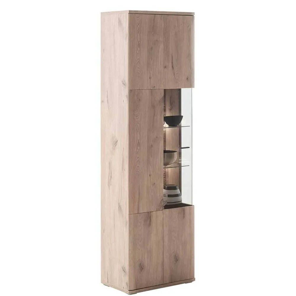 Wohnen Wohnzimmervitrine in Wildeiche Holzoptik - Comrinaca