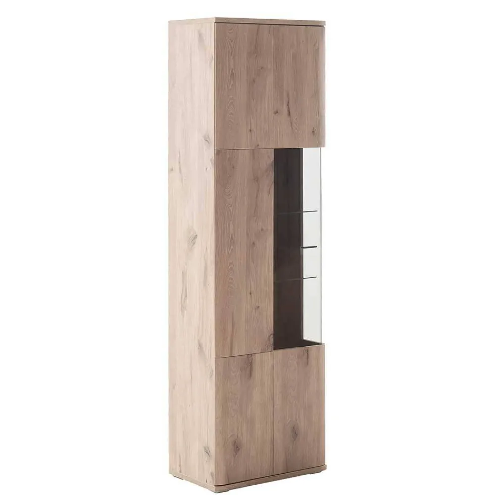 Wohnen Wohnzimmervitrine in Wildeiche Holzoptik - Comrinaca