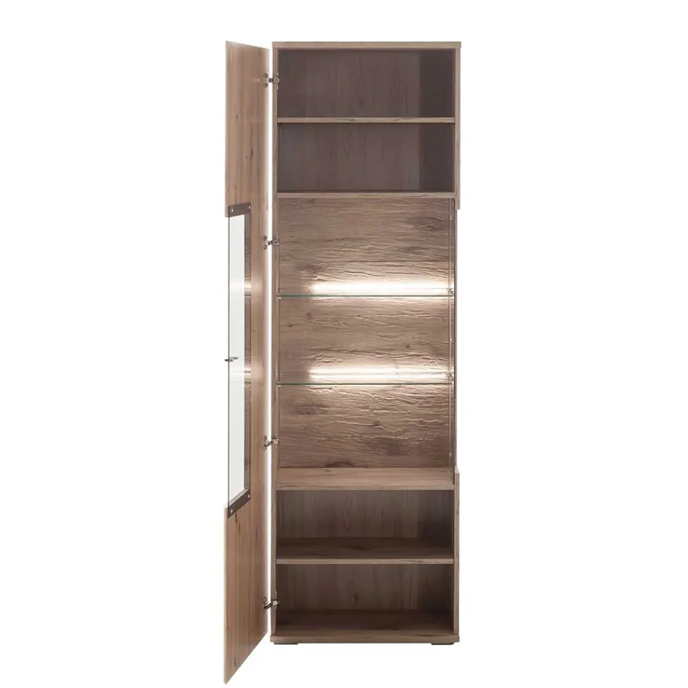 Wohnen Wohnzimmervitrine in Wildeiche Holzoptik - Comrinaca