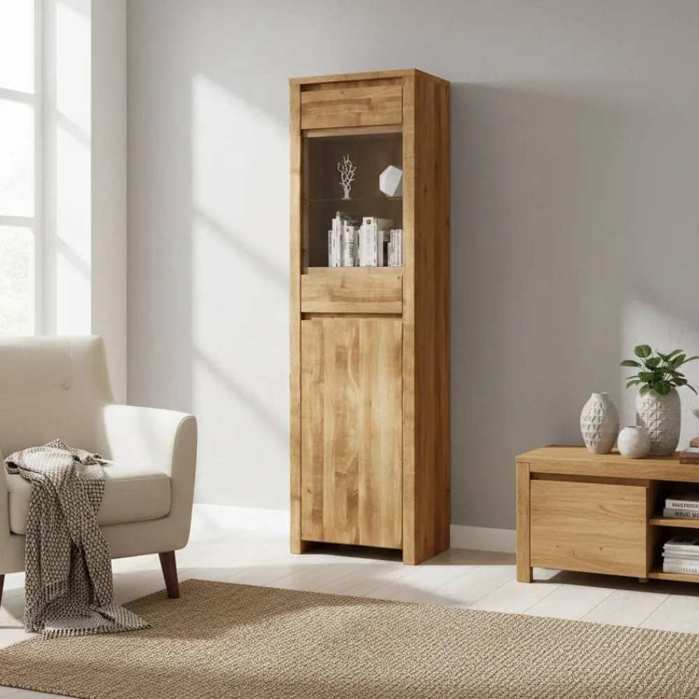 Wohnen Esszimmer-Vitrinen*Wohnzimmervitrine Nadalia aus Wildeiche Massivholz