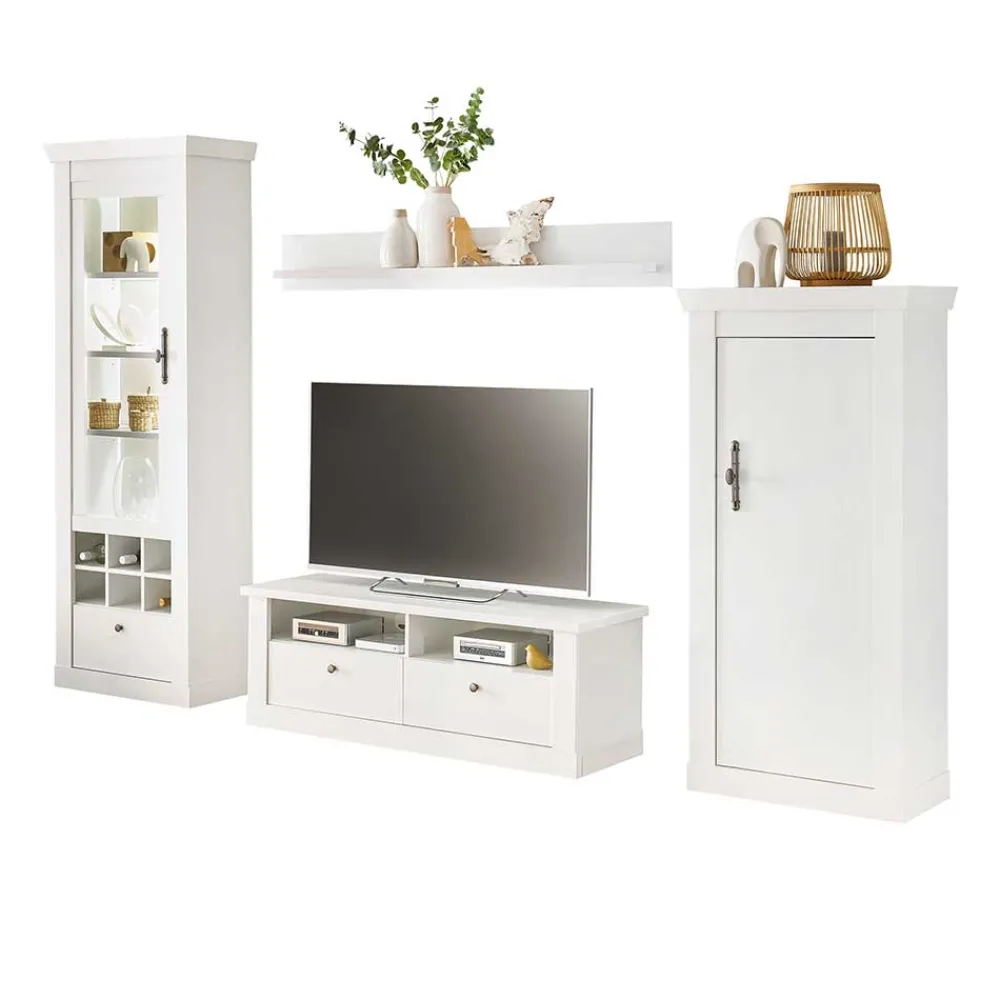 Wohnen Wohnzimmerwohnwand in weißer Holzoptik Pinie - Liancos (vierteilig)