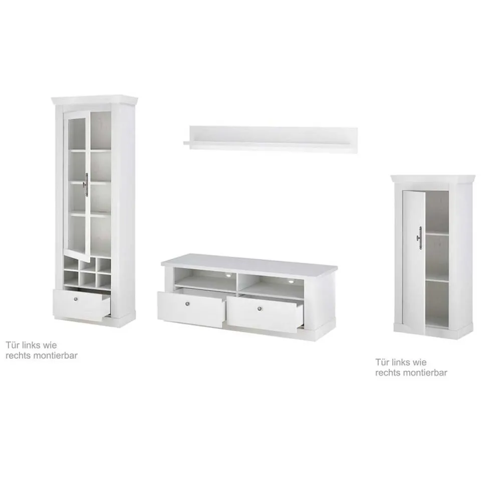 Wohnen Wohnzimmerwohnwand in weißer Holzoptik Pinie - Liancos (vierteilig)