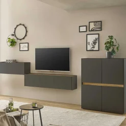 Wohnen Wohnzimmer-Wohnwand Möbelset - Ahilav (dreiteilig)