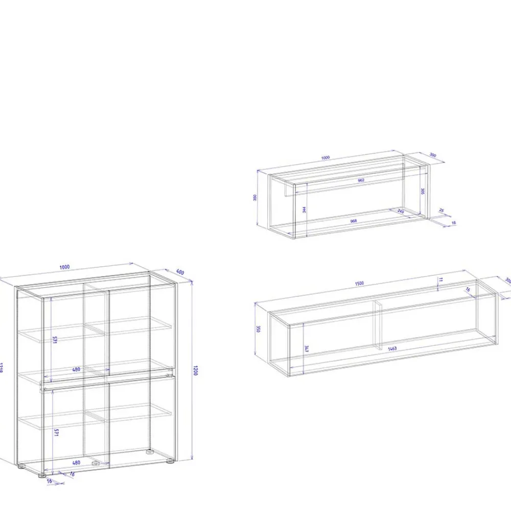 Wohnen Wohnzimmer-Wohnwand Möbelset - Ahilav (dreiteilig)