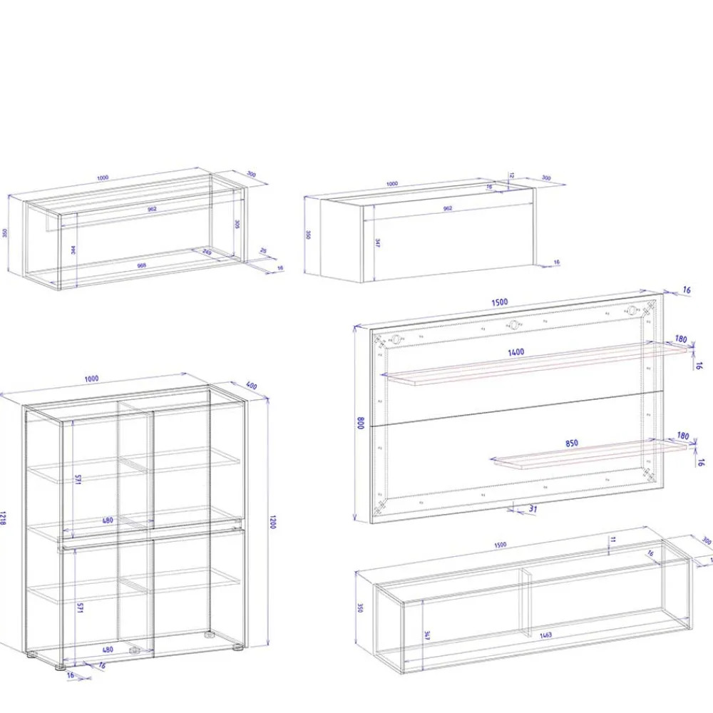 Wohnen Wohnzimmerschränke|Wohnwände*Wohnzimmeschränke & Regal Set - Nonessia (fünfteilig)