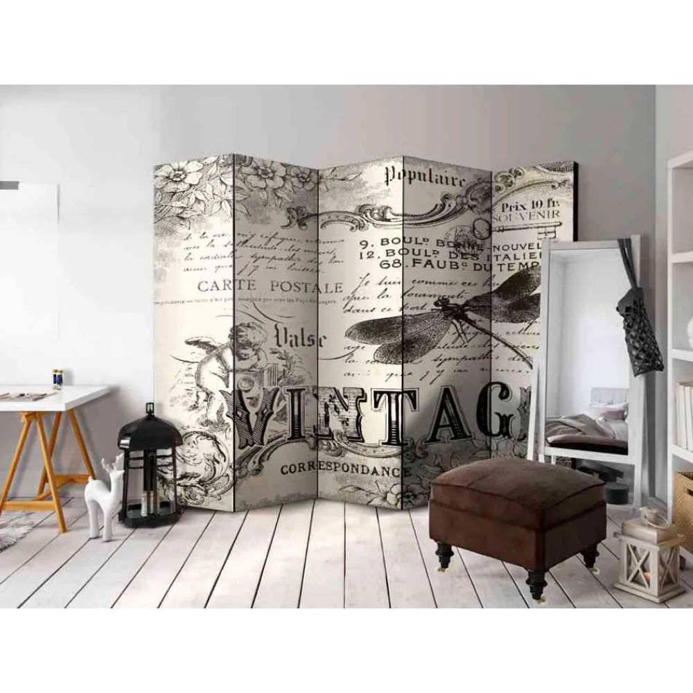 Wohnen Wohnzimmer-Regale|Paravents*Wunderschöner Vintage Paravent mit Druck - Avellinos