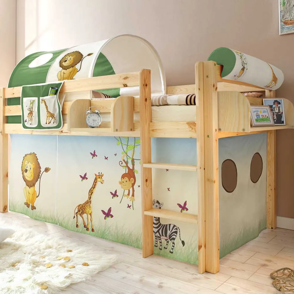 Wohnen Kindermöbel|Kinderbetten*90x200 Afrika Tiere Hochbett mit Nackenrolle - Fakt