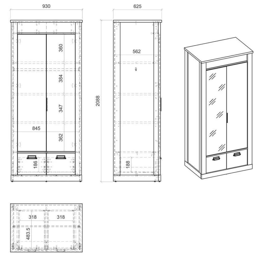 Wohnen 90x200 Bett & Nachttisch & Schrank - Naiavio (dreiteilig)