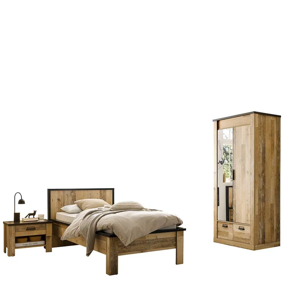 Wohnen 90x200 Bett & Nachttisch & Schrank - Naiavio (dreiteilig)