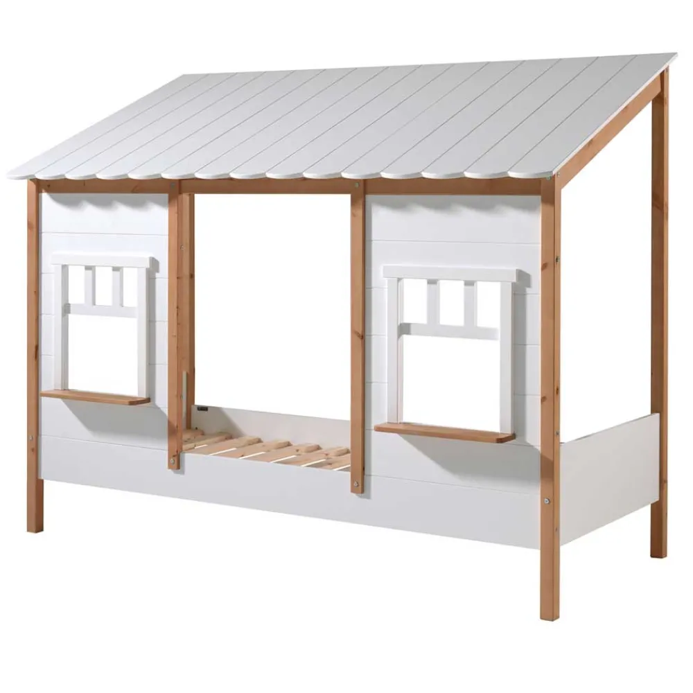 Kinder Wohnen 90x200 Bett mit Rausfallschutz in Haus Optik - Vericia