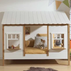 Kinder Wohnen 90x200 Bett mit Rausfallschutz in Haus Optik - Vericia