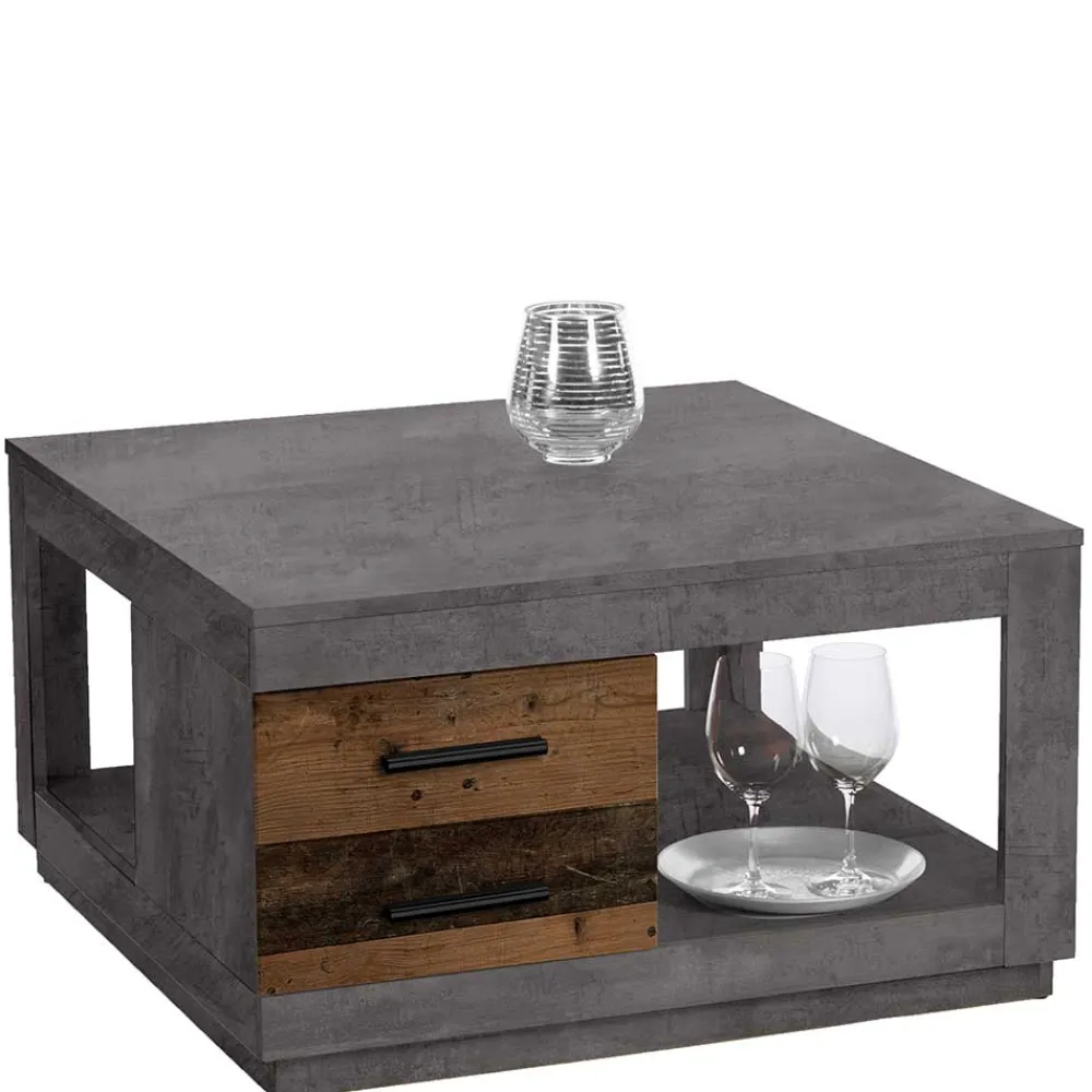 Wohnen Graue Möbel|Küchentische*80x80 cm Couchtisch in Beton Optik & Antik Holz NB - Imlory