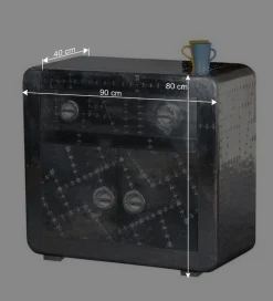 Wohnen 90x80 Design Kommode aus Massivholz & Alu - Pilot