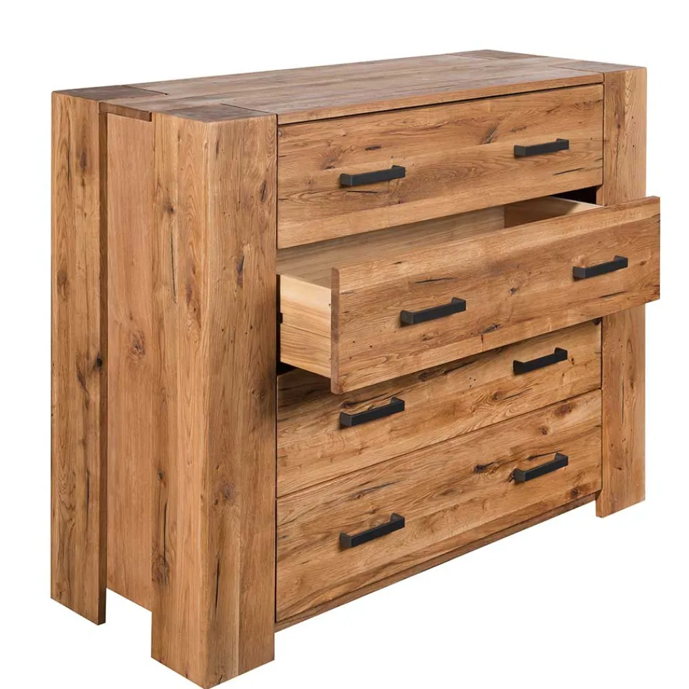 Wohnen 120x100 Eiche Kommode mit Metallgriffen - Latinossa