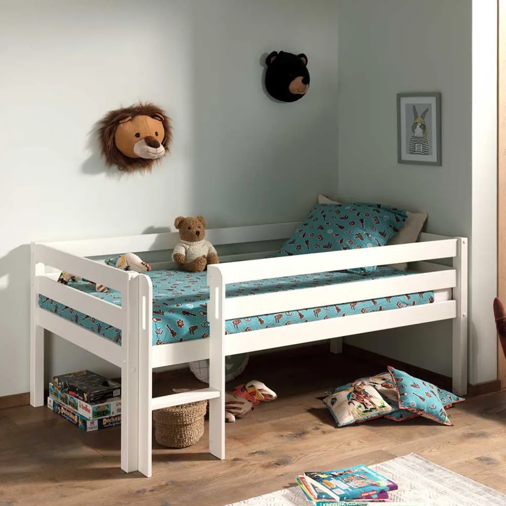 Kinder Wohnen 90x200 Hochbett in Weiß - 83 cm hoch - Renema