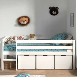 Kinder Wohnen 90x200 Hochbett in Weiß - 83 cm hoch - Renema