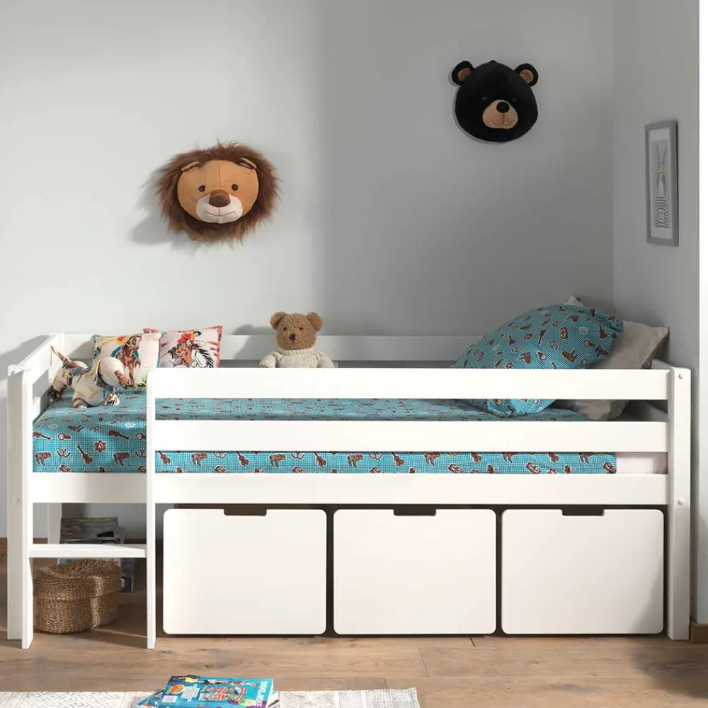 Kinder Wohnen 90x200 Hochbett in Weiß - 83 cm hoch - Renema