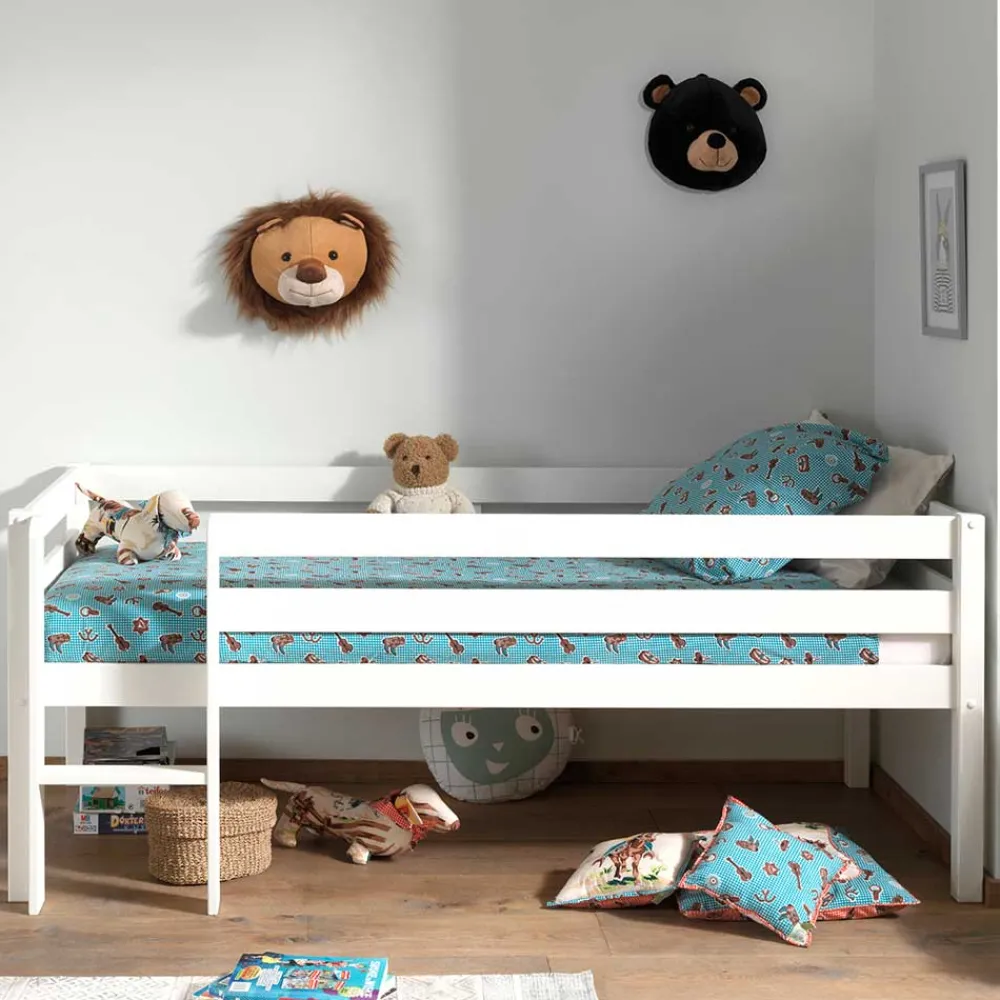 Kinder Wohnen 90x200 Hochbett in Weiß - 83 cm hoch - Renema