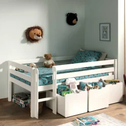 Kinder Wohnen 90x200 Hochbett in Weiß - 83 cm hoch - Renema