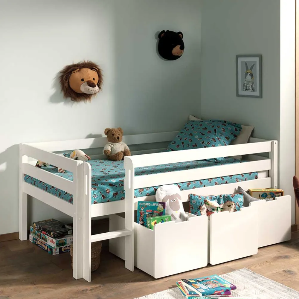 Kinder Wohnen 90x200 Hochbett in Weiß - 83 cm hoch - Renema