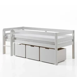 Kinder Wohnen 90x200 Hochbett in Weiß - 83 cm hoch - Renema