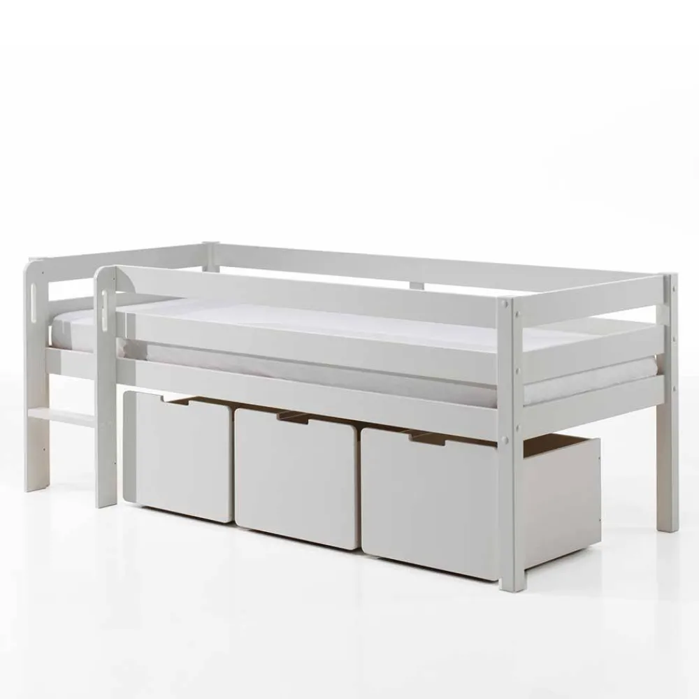 Kinder Wohnen 90x200 Hochbett in Weiß - 83 cm hoch - Renema