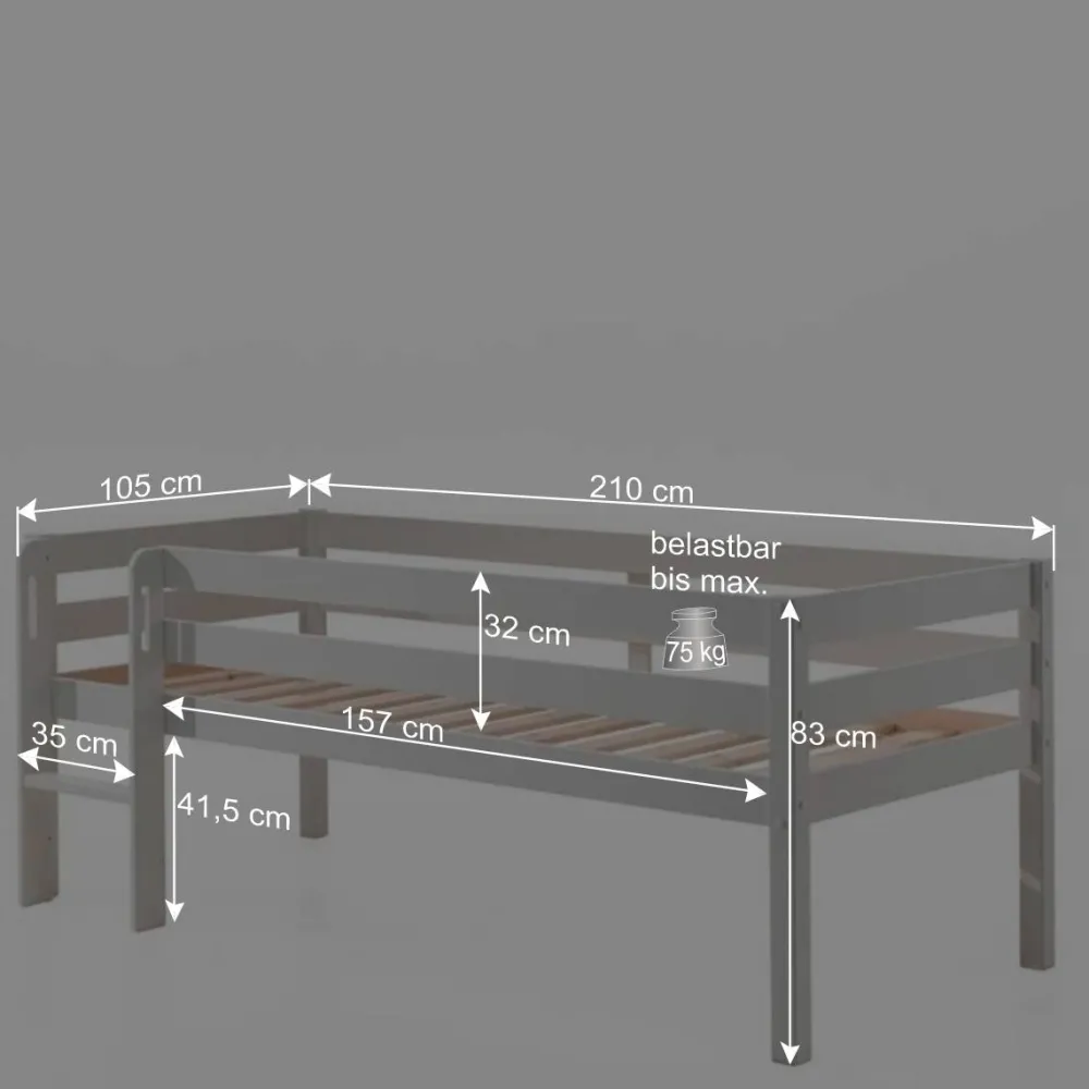 Kinder Wohnen 90x200 Hochbett in Weiß - 83 cm hoch - Renema