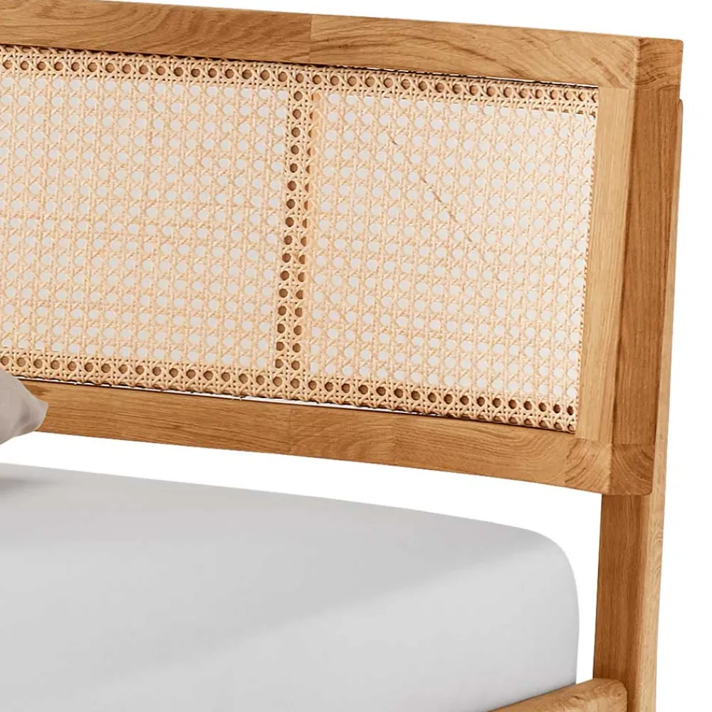 Wohnen Naturholzmöbel|Rattanmöbel*140x200 Holzbett aus Wildeiche mit Rattan - Ambrosso