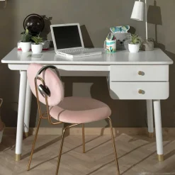 Wohnen Jugendzimmertische|Kinderschreibtische*125x60 Jugend Schreibtisch in Weiß & Gold - Zimventa