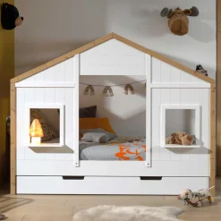 Kinder Wohnen 90x200 Kinderbett mit Rausfallschutz im Hausdesign - Bixente