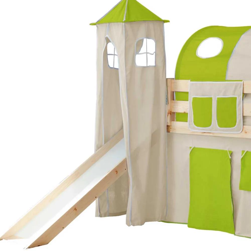 Kinder Wohnen 90x200 Kinderbett mit Rutsche & Turm - Jatama