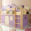 Wohnen Kinderbetten*90x200 Kinderhochbett in Natur & Lila & Beige - Genfra