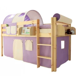 Wohnen Kinderbetten*90x200 Kinderhochbett in Natur & Lila & Beige - Genfra