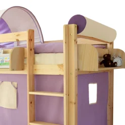 Wohnen Kinderbetten*90x200 Kinderhochbett in Natur & Lila & Beige - Genfra